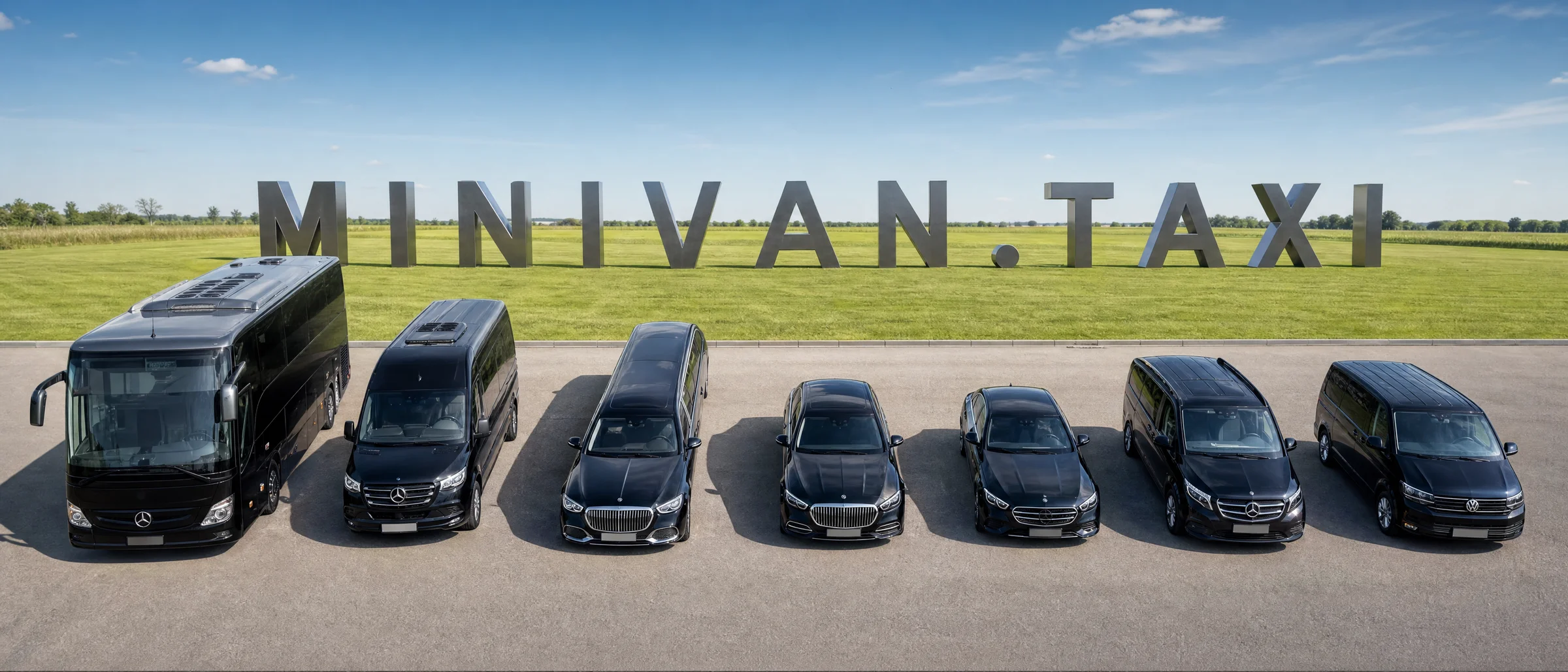 Автопарк MiniVan.Taxi: Mercedes Tourismo, Sprinter, Maybach, E-Class, V-Class и Volkswagen Multivan перед инсталляцией MINIVAN.TAXI